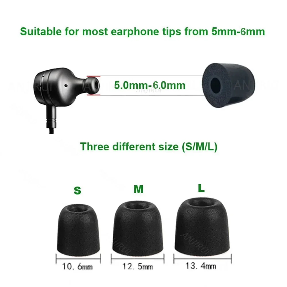 6 Pcs Memory Foam Ear Tips T500 Set L M S Size for In-Ear Headphones Sound Output Caliber 5.0-6.0mm Compatible with Earphones