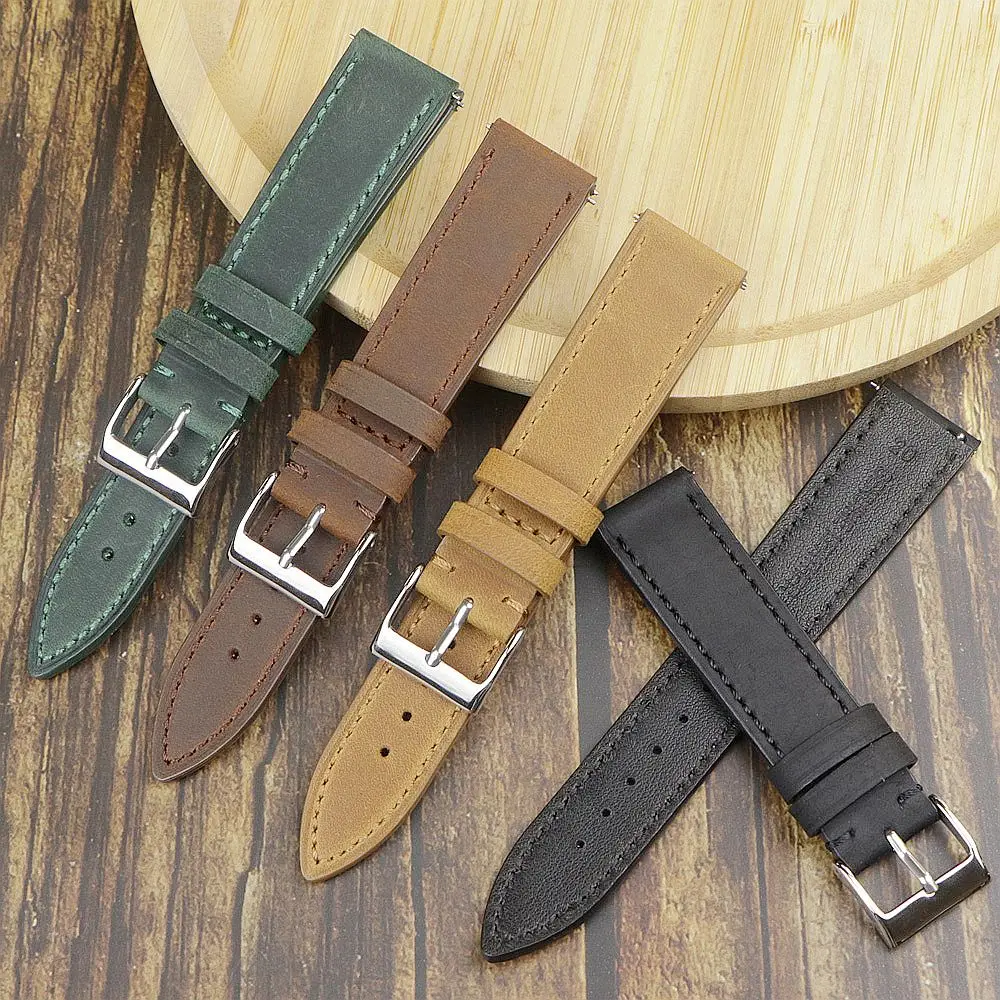 Crazy Horse Cowhide Leather Watch Strap 18mm 19mm 20mm 22mm Watchband Quick Release Vintage Watch Band Wristband Belt