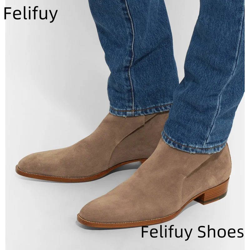 

Low Heel Men's Genuine Leather Chelsea Boots Buckle Business Dress Boots Casual Walking Ankle Booties For Wedding Work Outdoor