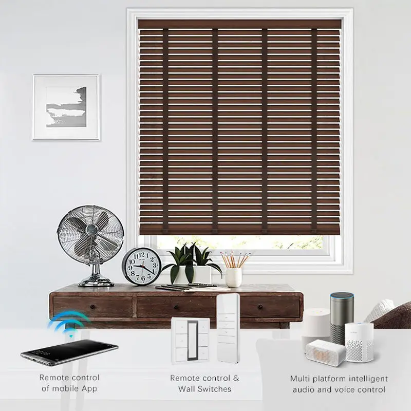 Premium thick-slat wood blinds. 50mm width. Grand appearance. Superior light block. Rich finish. Heirloom quality. Custom made.