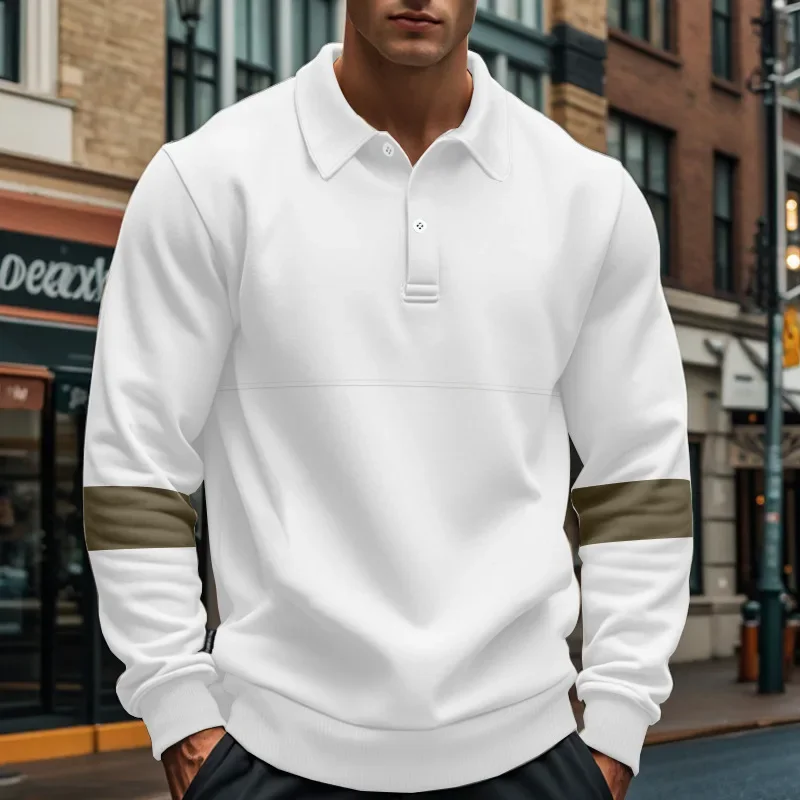 

Cross-border Autumn and Wter American Retro Heavy Lapel Buckle Long Sleeve Polo Match Color Large Size Loose Hoodie Men