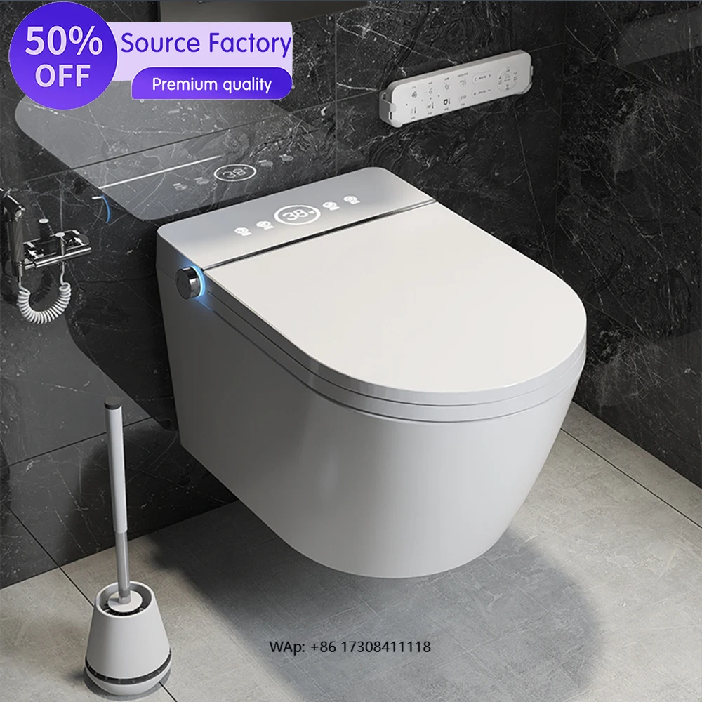 

Wall Hung Smart Toilet European Bidet Ceramic Rimless Sanitary Ware WC Rimless P-trap Automatic Flushing Toilets for Bathroom