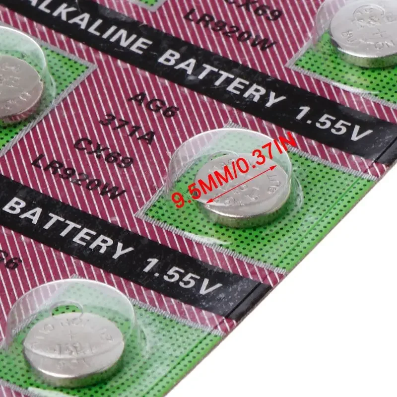 10 قطعة البطارية القلوية AG6 1.55V زر عملة خلية 371 SR920SW LR920 SR927 171 370 L921 LR69 SR920 ساعة بطاريات B85B