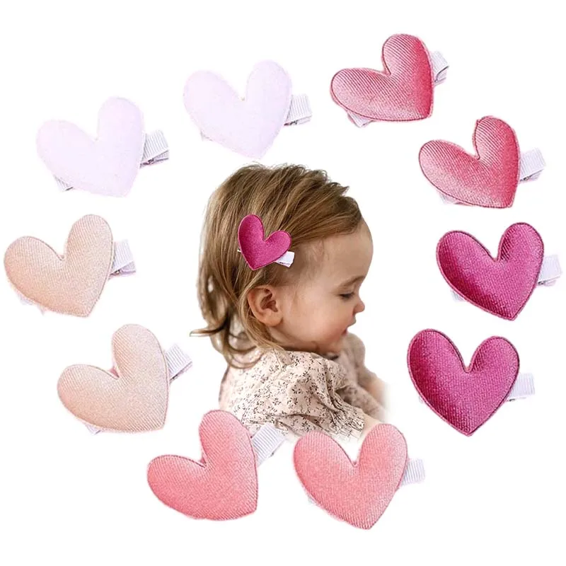 ncmama 10Pcs/set Velvet Heart Hair Clips For Baby Girl Cute Children Side Hairpin Clip Kids Headdress Korean Hair Accessories