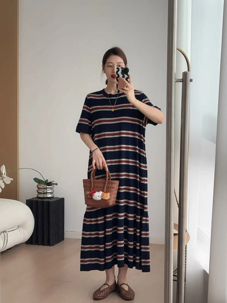 Ele coton décontracté rayure t-shirt Dr femmes h-line été nouveau Sle ort Sve Cleanfit scène de campagne Fem Dr