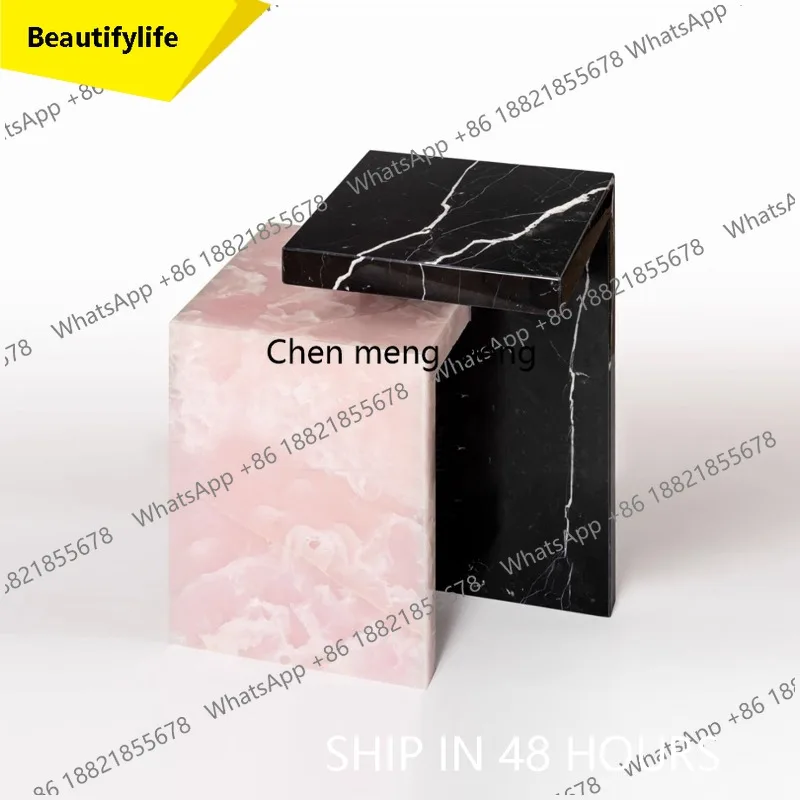 

02M Italian minimalist natural jade sofa edge table designer living room marble small coffee table
