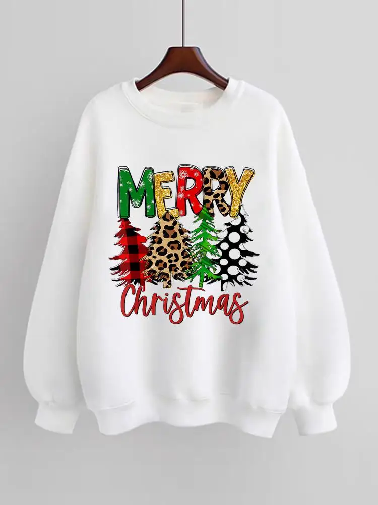 

Christmas New Year Fashion Spring Winter Pullovers Women Plaid Tree Holiday Fleece Clothing Print Female Graphic Sweatshirts