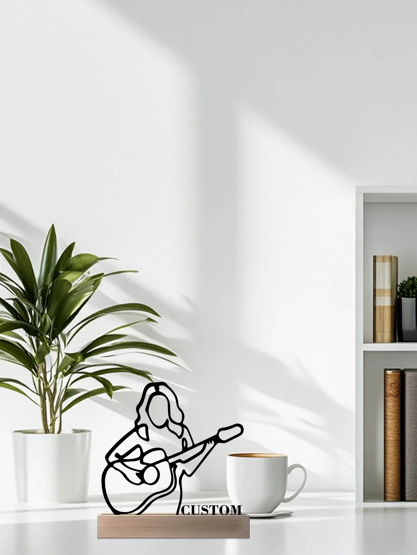 1 قطعة اسم مخصص بسيط الغيتار تمثال معدني مع قاعدة خشبية الحديد زخرفة القصدير النحت الفن الحرف مع قاعدة خشبية طاولة المنزل