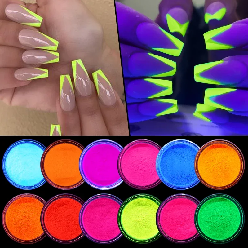 Neon pigmentpoeder fluorescerende nagelglitterset voor doe-het-zelf gel polish manicure