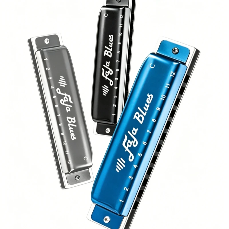 EASTTOP Diatonic 12 Hole FALA C Key Blues Harmonica Metal Comb Professional Mouth Organ for Beginner Students Adults Performance