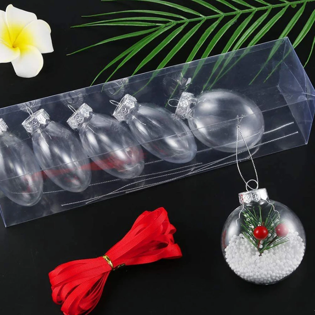 

20 Pcs DIY Hanging Flat Ball Plastic Ornaments Decorations Bulk Clear Small Christmas Balls Mini