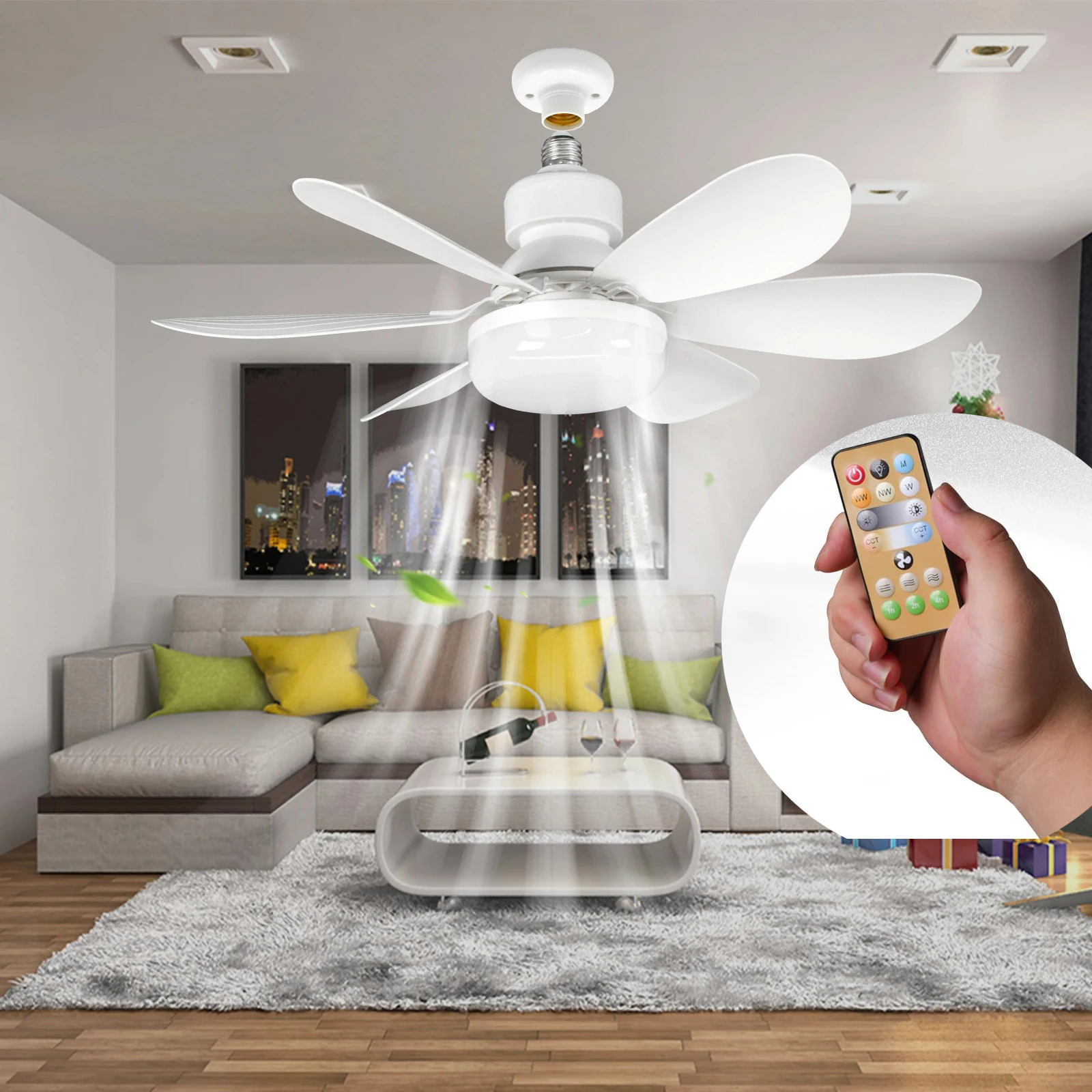 مروحة سقف LED 52 سم 2 في 1 E27 ضوء ليلي 3000 كيلو-6000 كيلو مع جهاز تحكم عن بعد لغرفة المعيشة والدراسة والاستخدام المنزلي 85-265 فولت