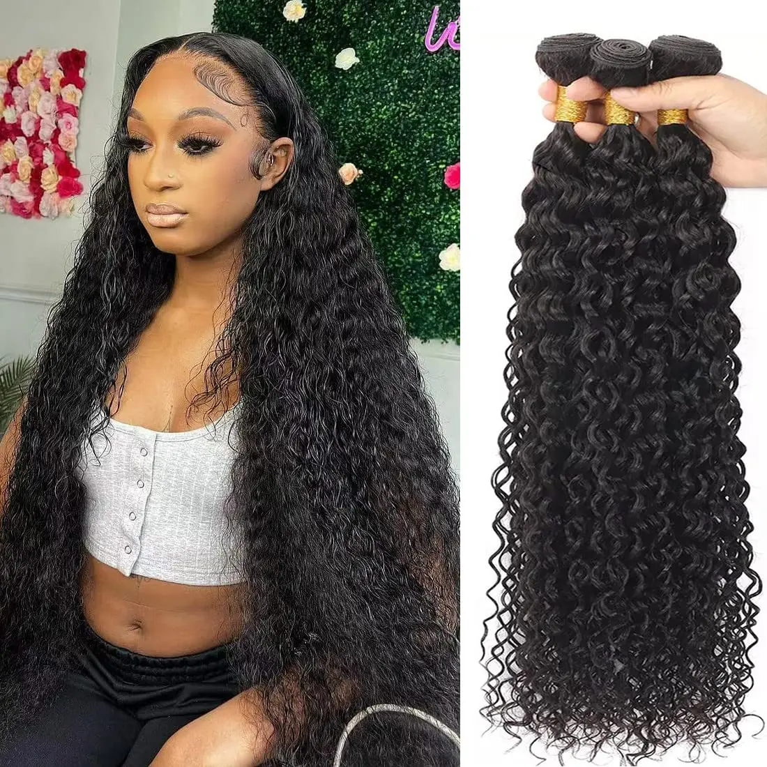 Ulrica Water Wave Bundles 100% Human Hair 10A Water Curly Human Hair Bundles Hair Weft for Black Women Natural Hair Extensions