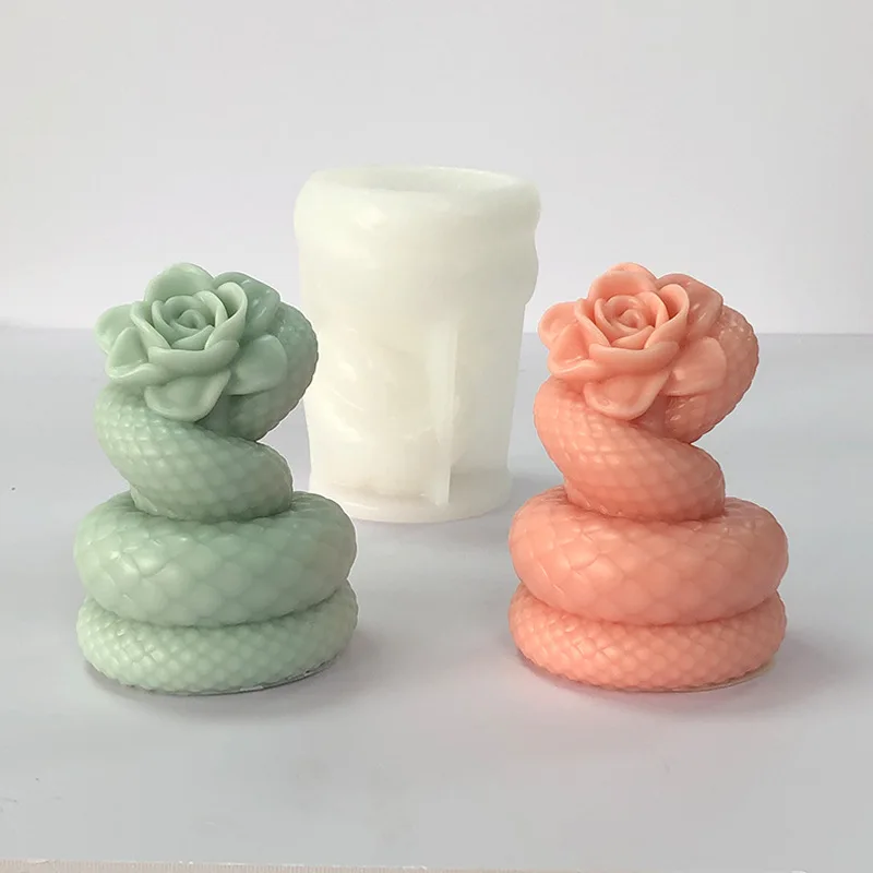 Snake Shaped Rose Flower Candle Silicone Mold Creative Handmade Aromatherapy Candle Gypsum Resin Mould Halloween Decor Gifts