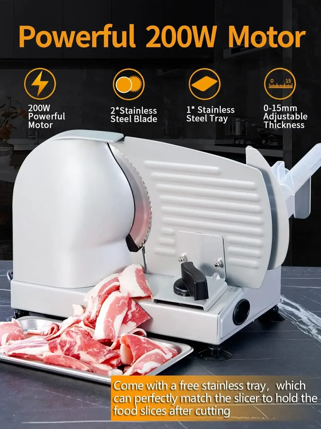 200W Electric Food Slicer with 2 Removable 7.5