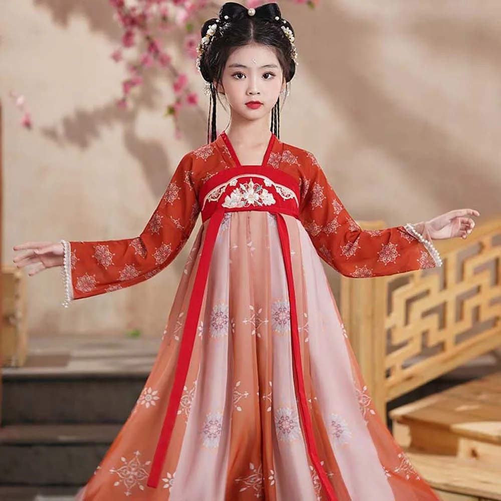 Folk Dance Chinese Children Girls Hanfu Cosplay Performance Dance Robe Cosplay Chinese Kids Girls Ancient Dress Tang Dynasty