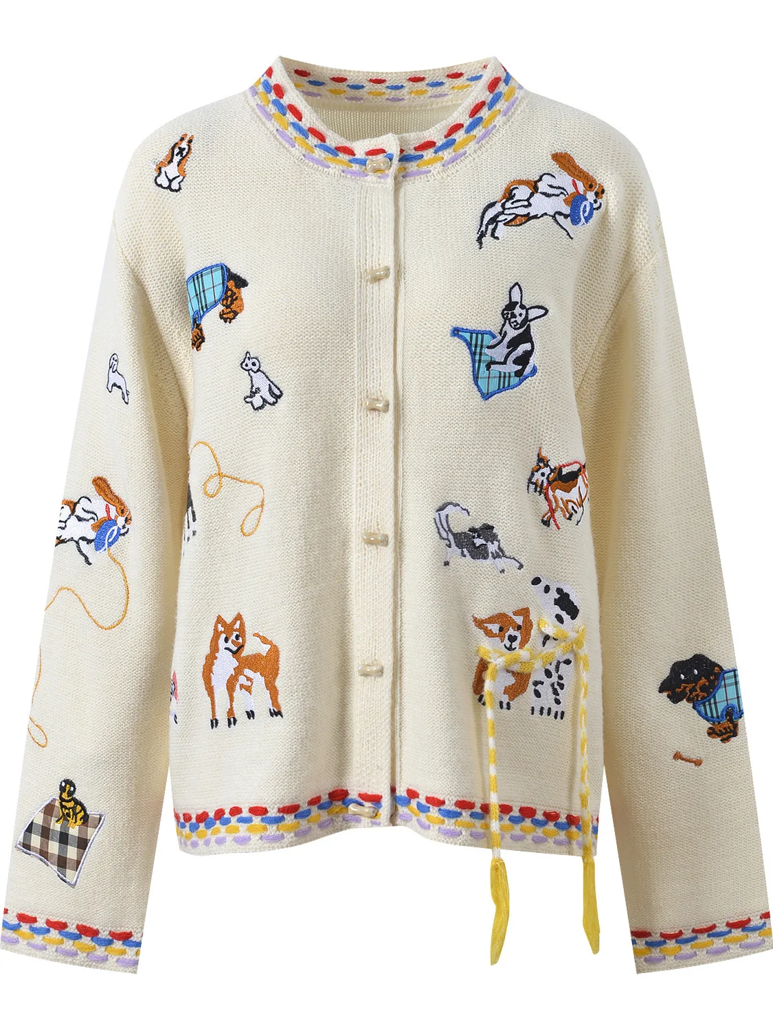 

Loose Fit round Ne Knitted Cardigan Embroidered Dog Design Lazy Sle Versatile Top Women's Faion Autumn 2025 Long Sve