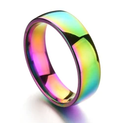 4-6mm Rainbow Colorful Smooth Surface Rings for Women Trendy Cute Stainless Steel Wedding Bands Jewelry 1Piece