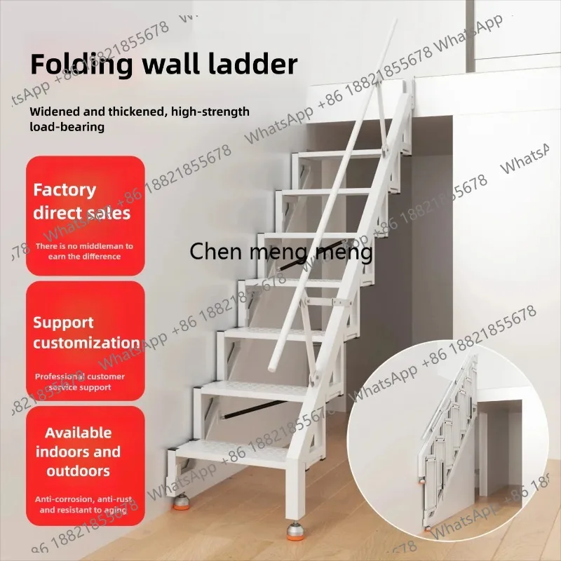 Modern Design Indoor-Outdoor Folding Aluminum Alloy Wall Folding Staircase Custom Stair Wall Storage Invisible Ladder for Villa