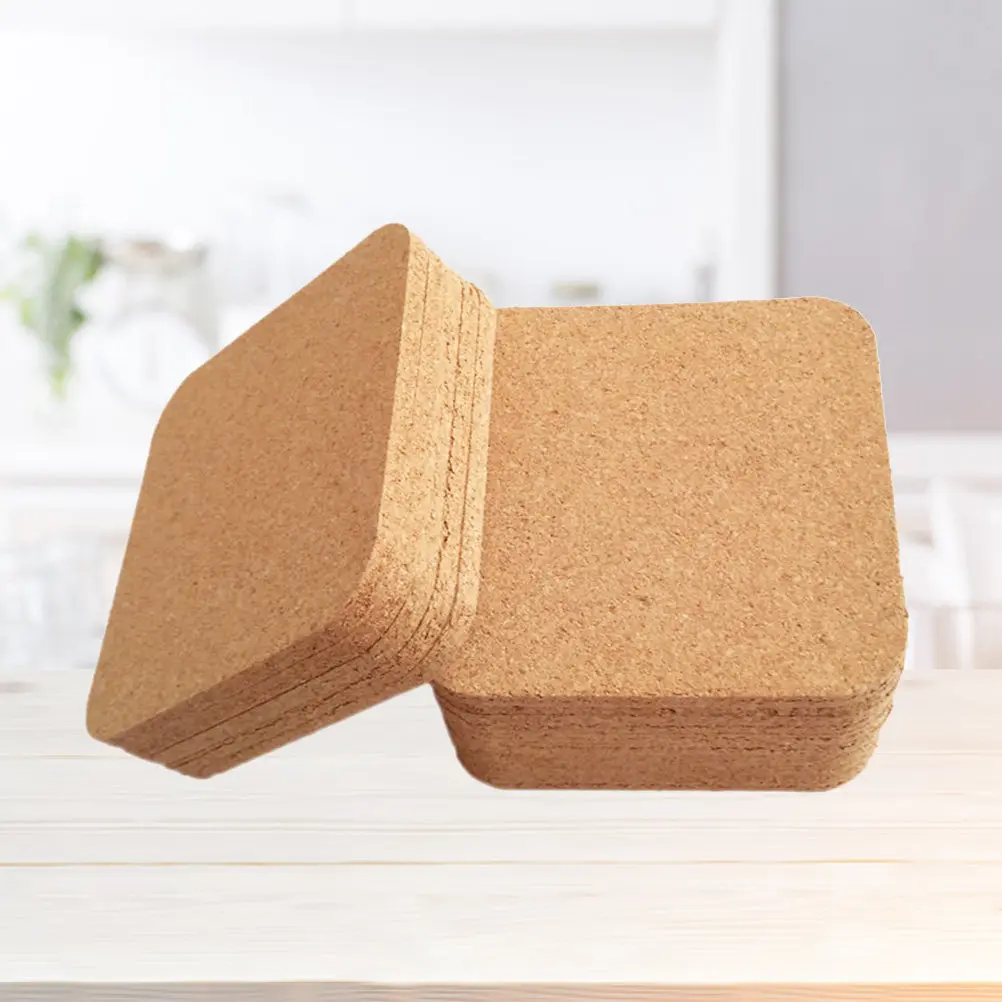 10Pcs Wooden Cork Coasters Square Design Heat Insulating Eco Friendly Table Protector Non Slip Coaster for Cups Bowls