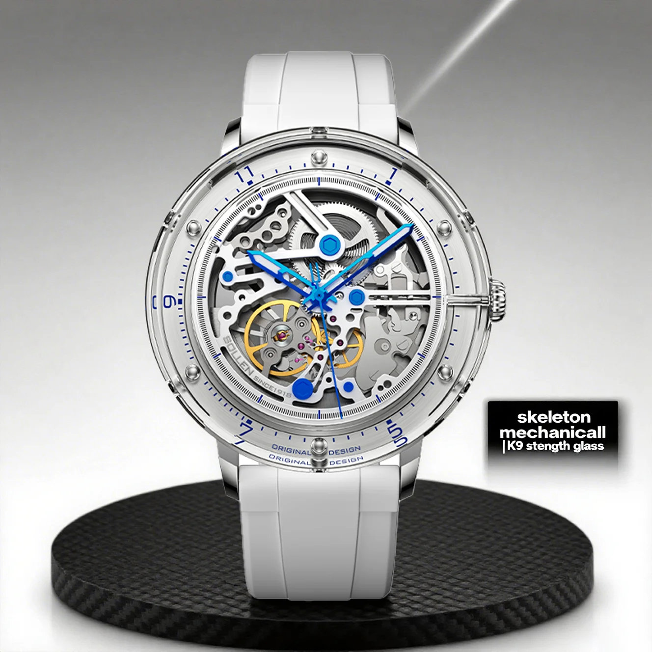 

Solon Watch Мужские полностью автоматические механические часы Новая концепция Китай-шикарное цветное стекло Модные полностью проникающие полые мужские часы