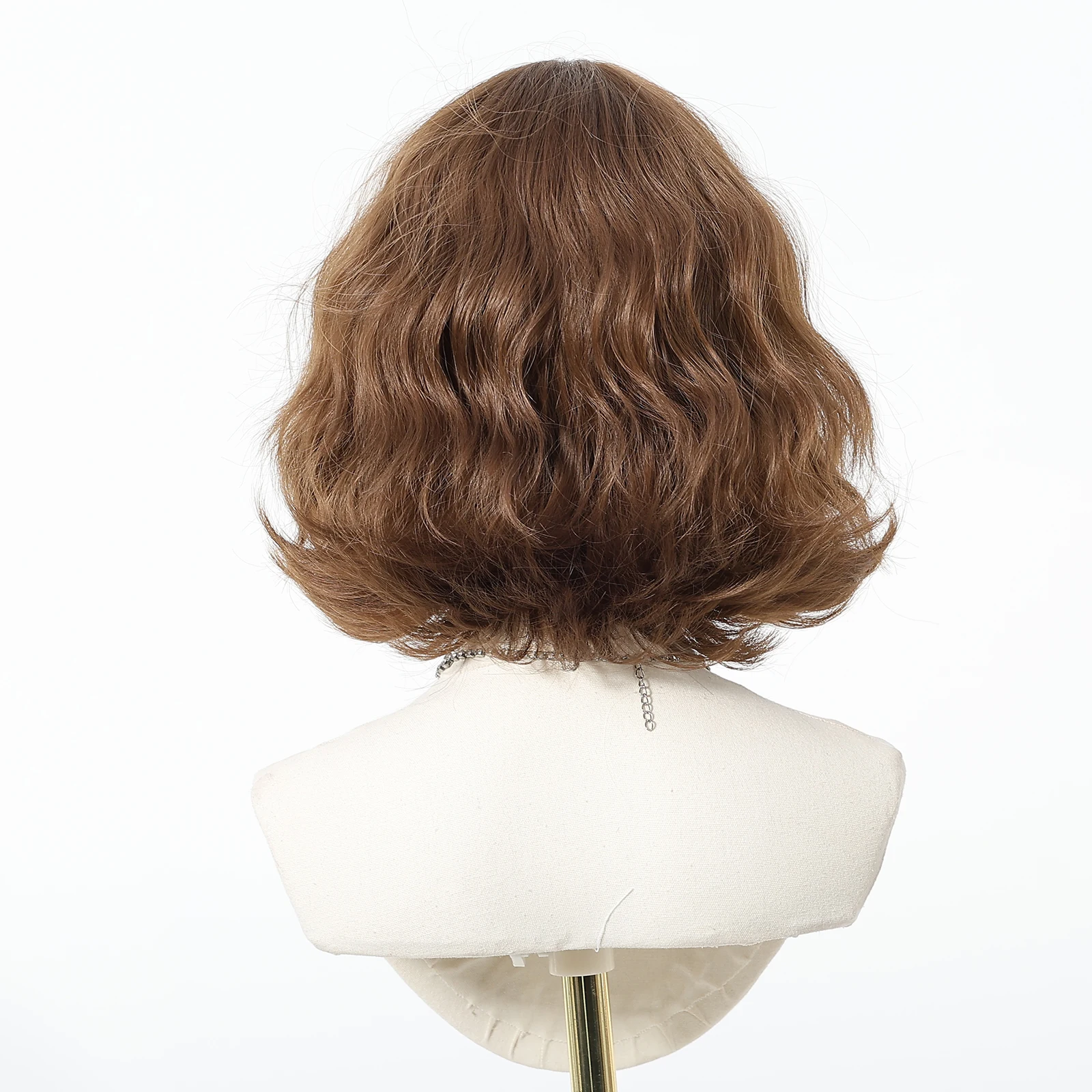 Honey Brown Synthetic Wigs Short Wavy Wig For Women Cosplay Party Daily Natural Fake Hair With Bangs Lolita Wig Heat Resistant