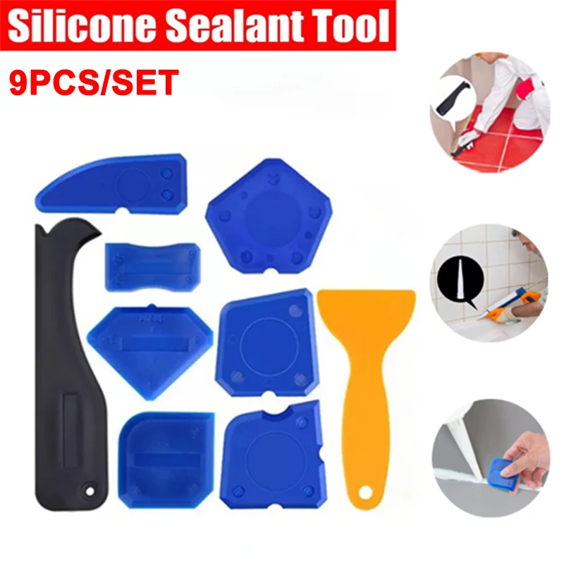 

Набор из 9 силиконовых скребков для затирки швов, портативный инструмент для удаления герметика, для ванной, кухни, окон, плитки, раковин