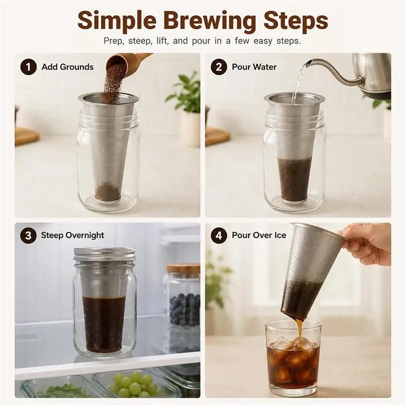 A96K-For Cold Brew Coffee Filter For 64 OZ Mason Jar- Wide Mouth Strainer For Tea And Fruit Infused Water