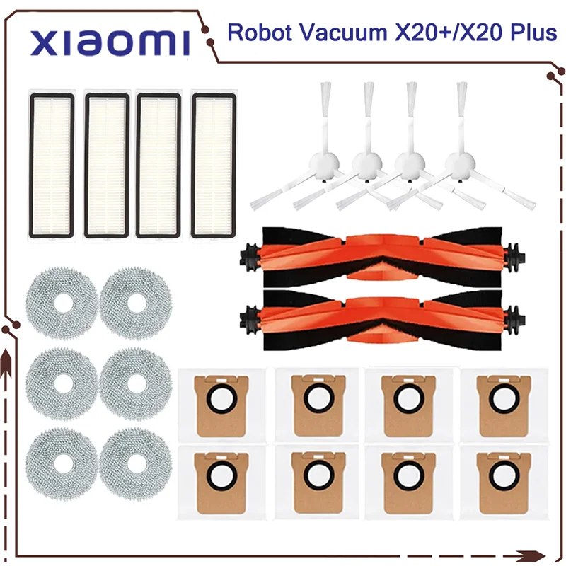 Piezas de repuesto para Robot aspirador Xiaomi X20 + / X20 Plus, accesorios, Cepillo Lateral principal, filtro Hepa, paño de mopa, bolsa de polvo