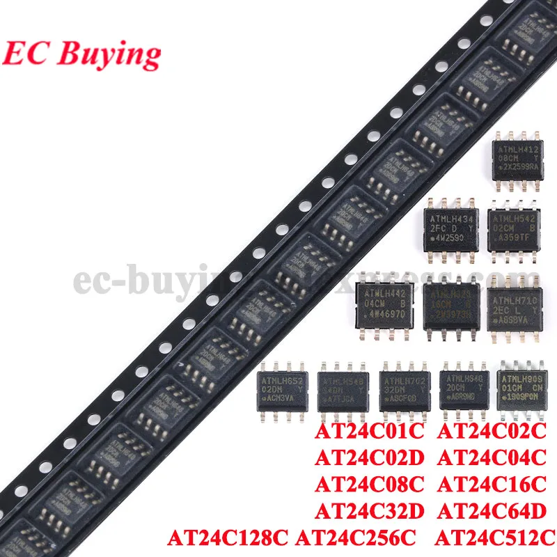 10PCS AT24C01 AT24C02 AT24C04 AT24C08 AT24C16 AT24C32 AT24C64 AT24C128 AT24C256 AT24C512 SOIC-8 EEPROM Serial Memory Storage