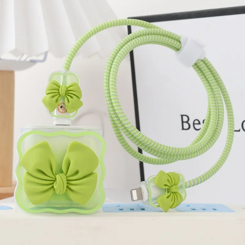 Charger Protector Cable Organiser for IPhone 14 13 12 11 Pro Max 18W 20W 3D Cute Bow Knot Data Cable Management Cord Winder Kit