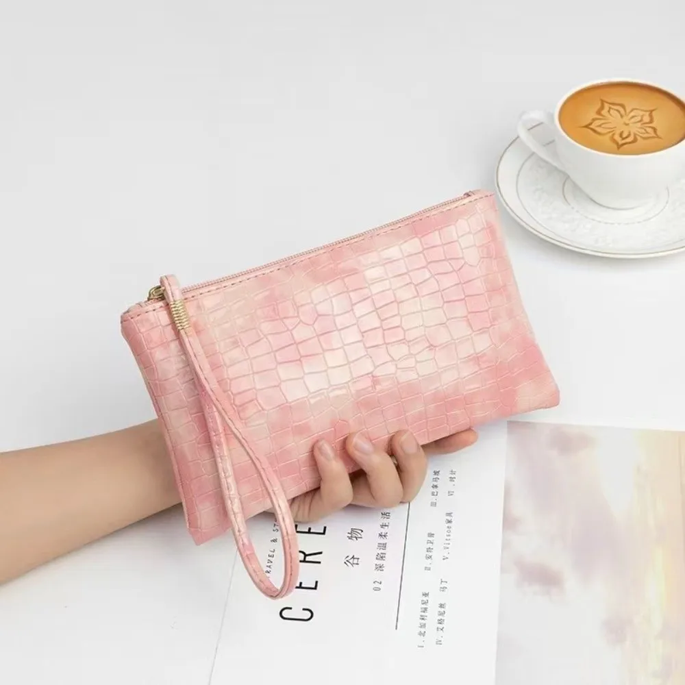 Fashion PU Leather Long Wallet Zipper Closure Large-capacity Mobile Phone Bag Solid Color With Handle Clutch Handbag Travel