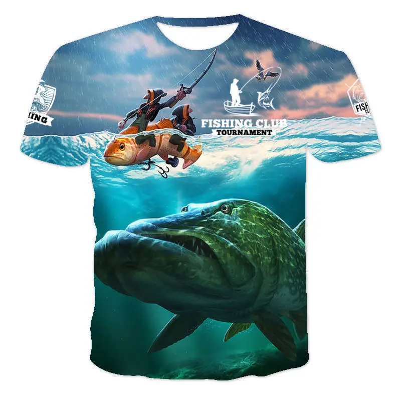 Summer Outdoor Fishing 3d Printed T-Shirt Men's Creative O Fashion Casual Graphic Clothing Short Sleeve Plus Size Loose Top.