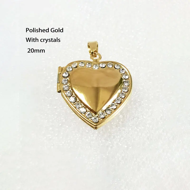 Wholesale 20pc/lot DIY Photo Frame Stainless Steel Crystal Flat Heart Charms Locket Pendant Jewelry Making Family Memories Gift