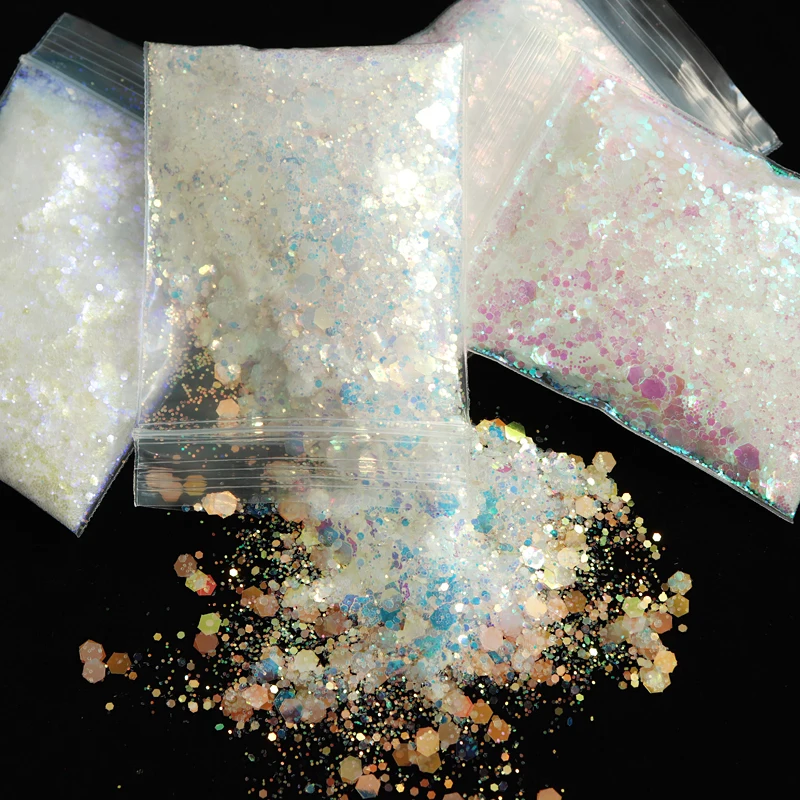 4pcs Hexagon Iridescent Glitter Flakes Epoxy Resin Filling Silicone Mold Filler Chameleon Flakes Mermaids Sequins Nail Art Decor