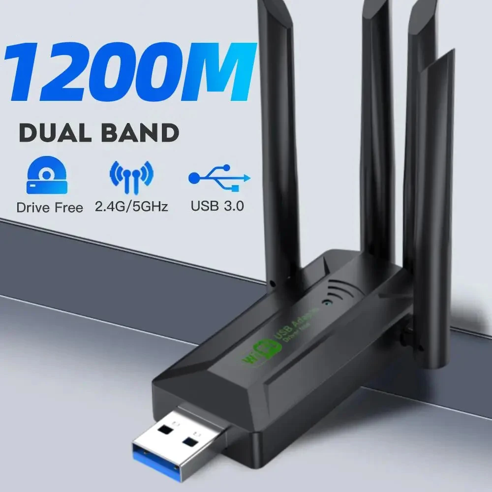 Двухдиапазонный USB Wi-Fi адаптер 1200 Мбит/с 2,4 ГГц 5 ГГц Wi-Fi с 4 антеннами ПК Мини компьютер 600 Мбит/с сетевая карта приемник