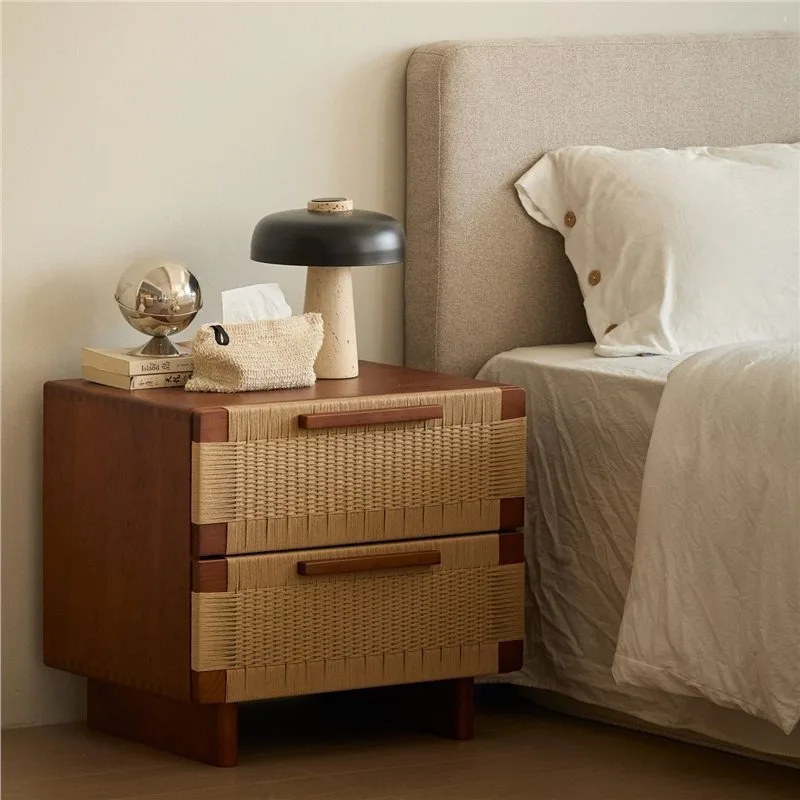 

Medieval cherry bedside table, walnut chest of drawers