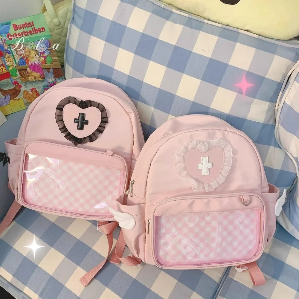 

Kawaii Lace Heart School Ita Bag Angel Mochila Original Backpack High Capacity Mochilas University Student Bags for Woman