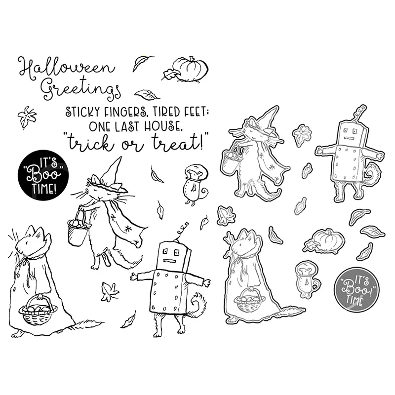 2022 September New Halloween Animal Cat Witch Robot Clear Stamps Metal Cutting Dies For Craft Making Greeting Card Scrapbooking