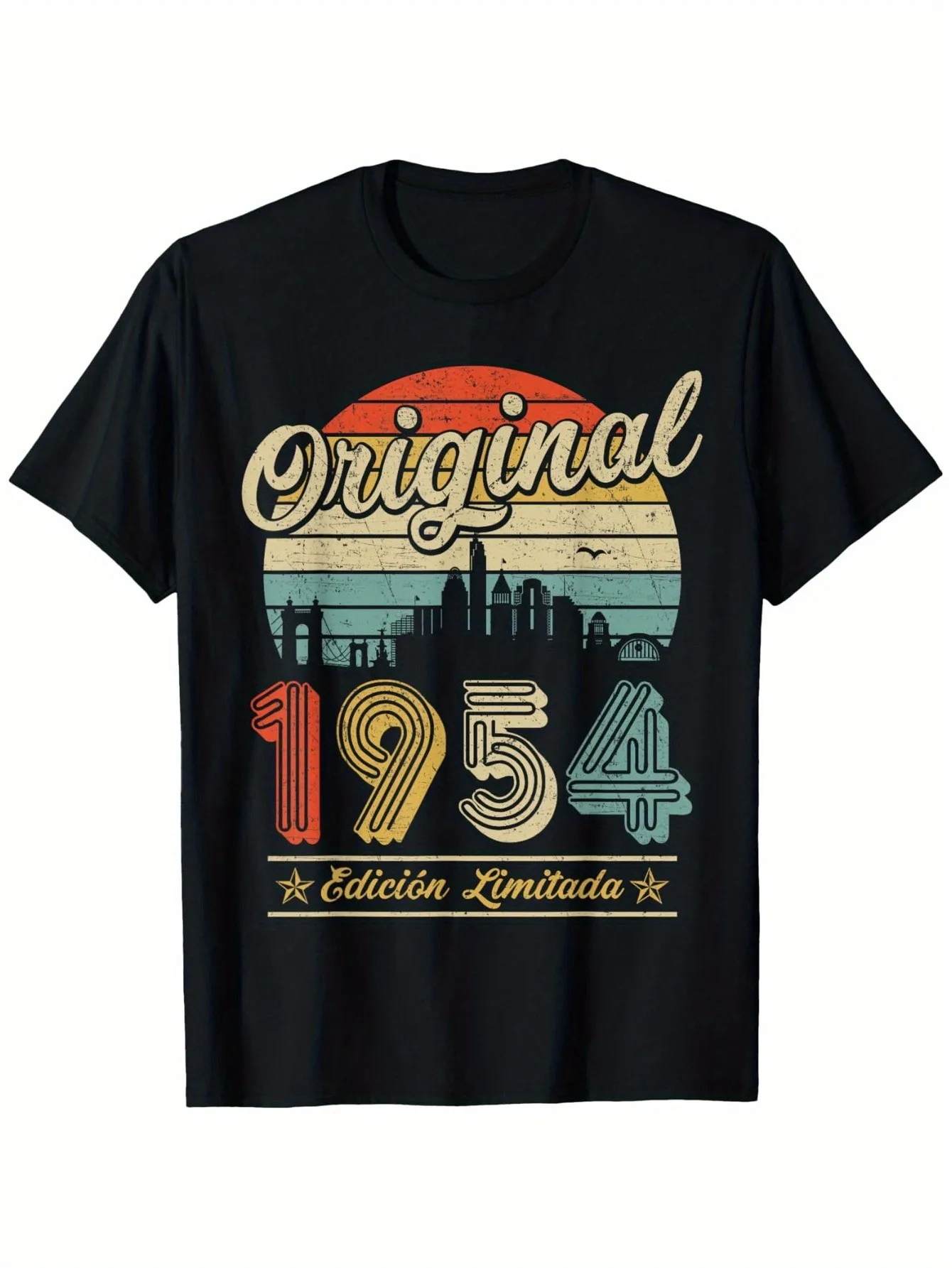 

Men's Vintage 1954 Graphic T-Shirt, Creative 50Th Birthday Gift (Size 19), Black Crew Neck Regular Fit, Nostalgic 1954 Theme, Hand Wash or Dry Clean, Suitable for Casual Outings and Birthday Celebrations