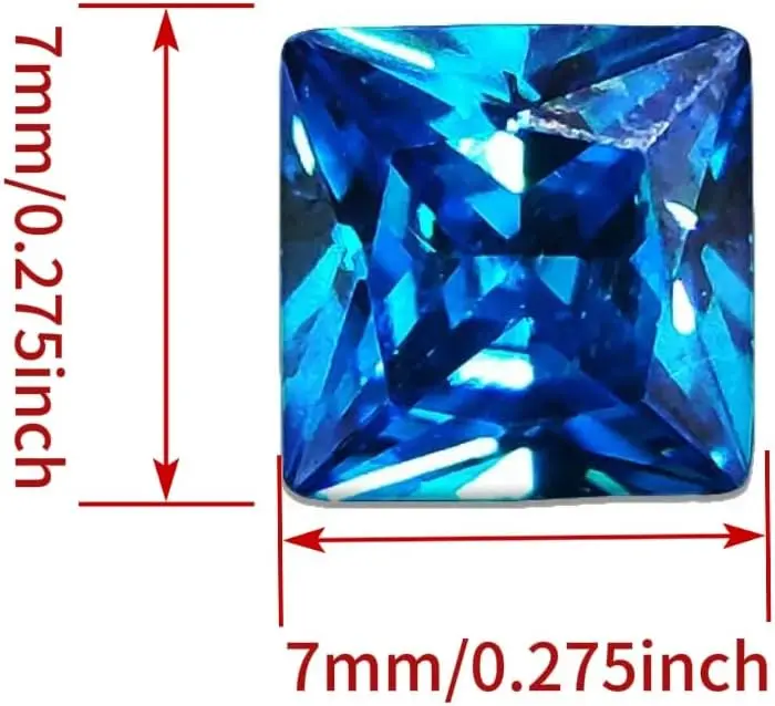 7mm Princess Square Cut Sea Blue Loose Faceted Gemstone Vivid Ocean Blue Gem Stone For DIY Jewelry Making Ring Pendant Setting Handcraft Accessories Gift