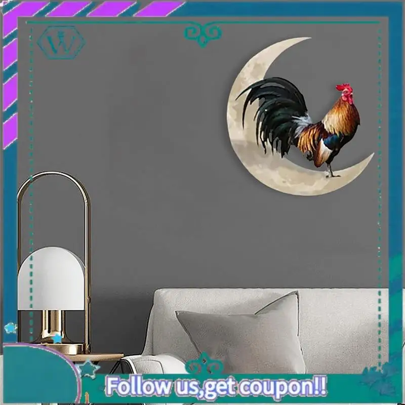 

Upgraded Metal Wall Hanging Sign Rooster Moon Wall Decor Wall Unique Arts For Farmhouse Home Garden Decor Durable 45 X 45Cm