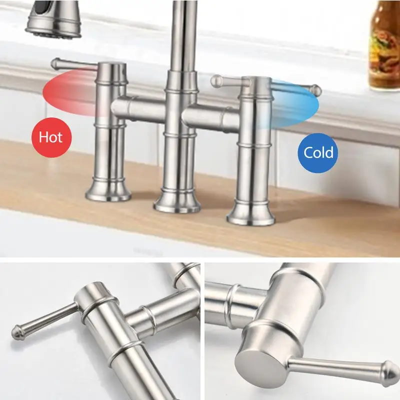 Dual Handle Kitchen Faucet with Pull-Down Spray Head