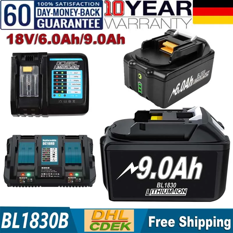 لماكيتا 18 فولت BL1830 9000 مللي أمبير استبدال البطارية متوافق مع BL1860 BL1850 BL1840B BL1830B أداة السلطة بطارية قابلة للشحن #1