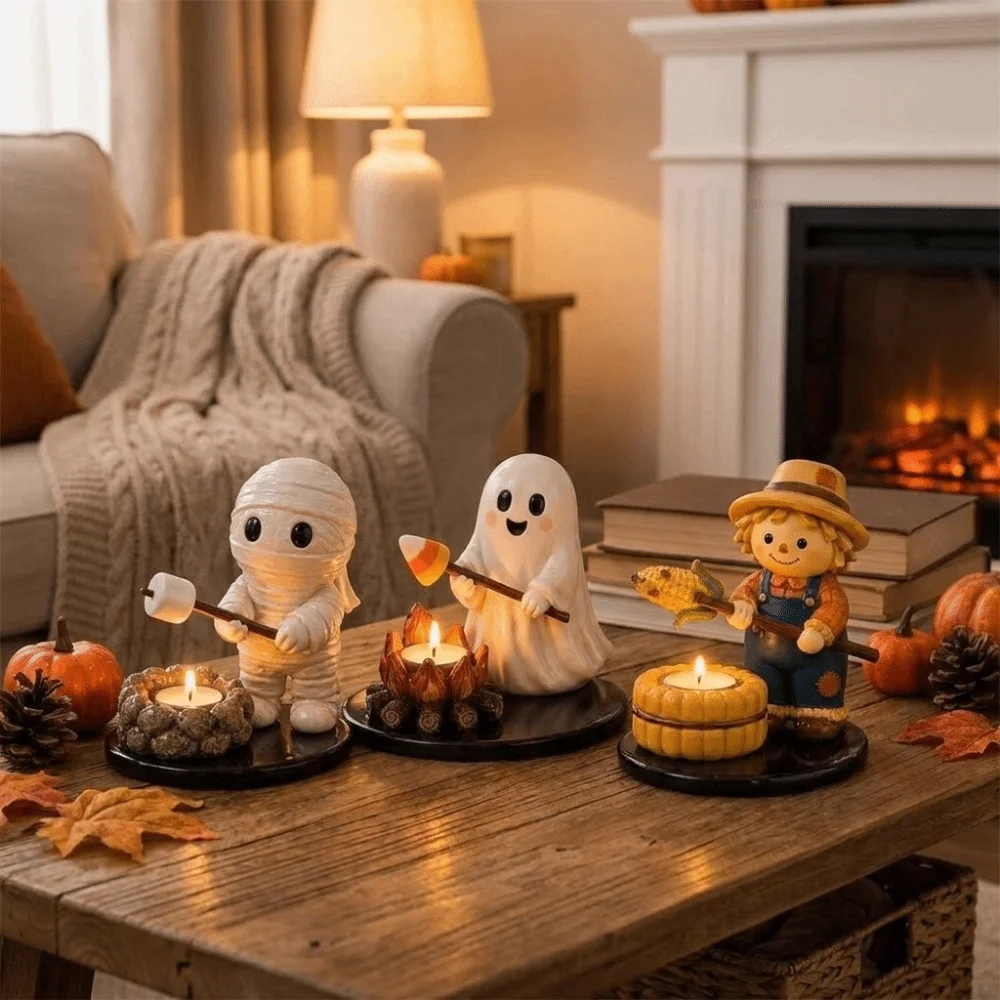 Multi-Purpose Campfire Tealight Holder Reusable Resin Halloween Candle Stand Ornaments Tabletop Decor Resin Candle Holder
