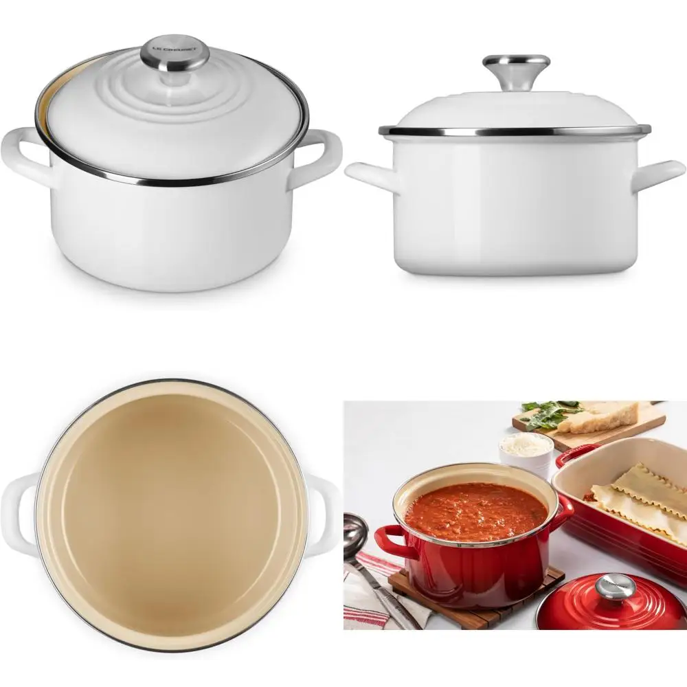 

Enamel Steel Petite Stockpot 3.8 Quart White Traditional Cooking Pot with Long Tail Keyword