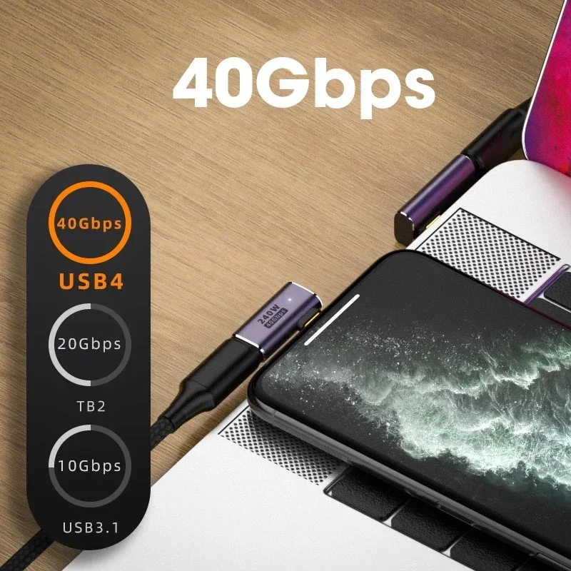 USB4.0 40Gbps U-Shape Straight Angle 240W 5A USB C to Type C Fast Charging Converter USB C Data Adapter For Macbook 8K60HZ