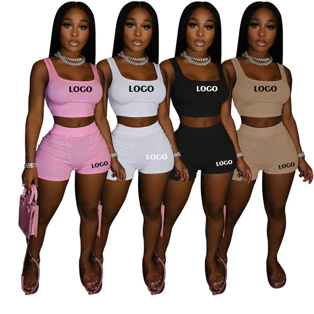 

Custom LOGO new womens suspender top sexy shorts two-piece leisure sports suit
