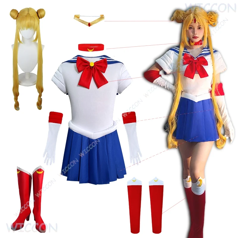 

Tsukino Manga Usagi Cosplay Anime Sailor Costume Moon Uniform Dress Fullset Outfits Roleplay Wig Halloween Party Women Men 5XL
