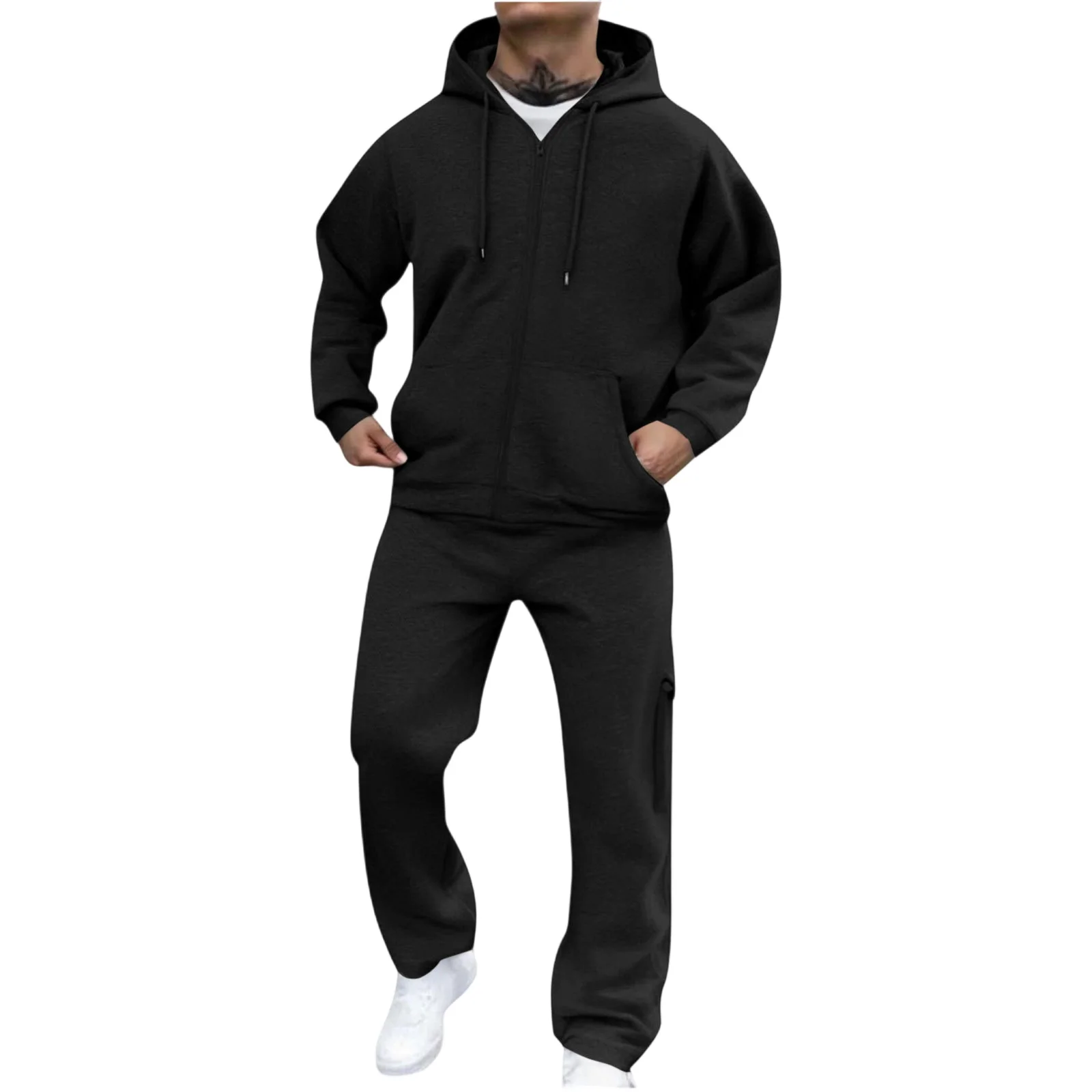 رجل بذلات رياضية 2 قطعة مجموعة Sweatsuit الصوف زمم هوديي و Sweatpants بدلة عدو صالة الزي Ropa De Gym para Hombre #5